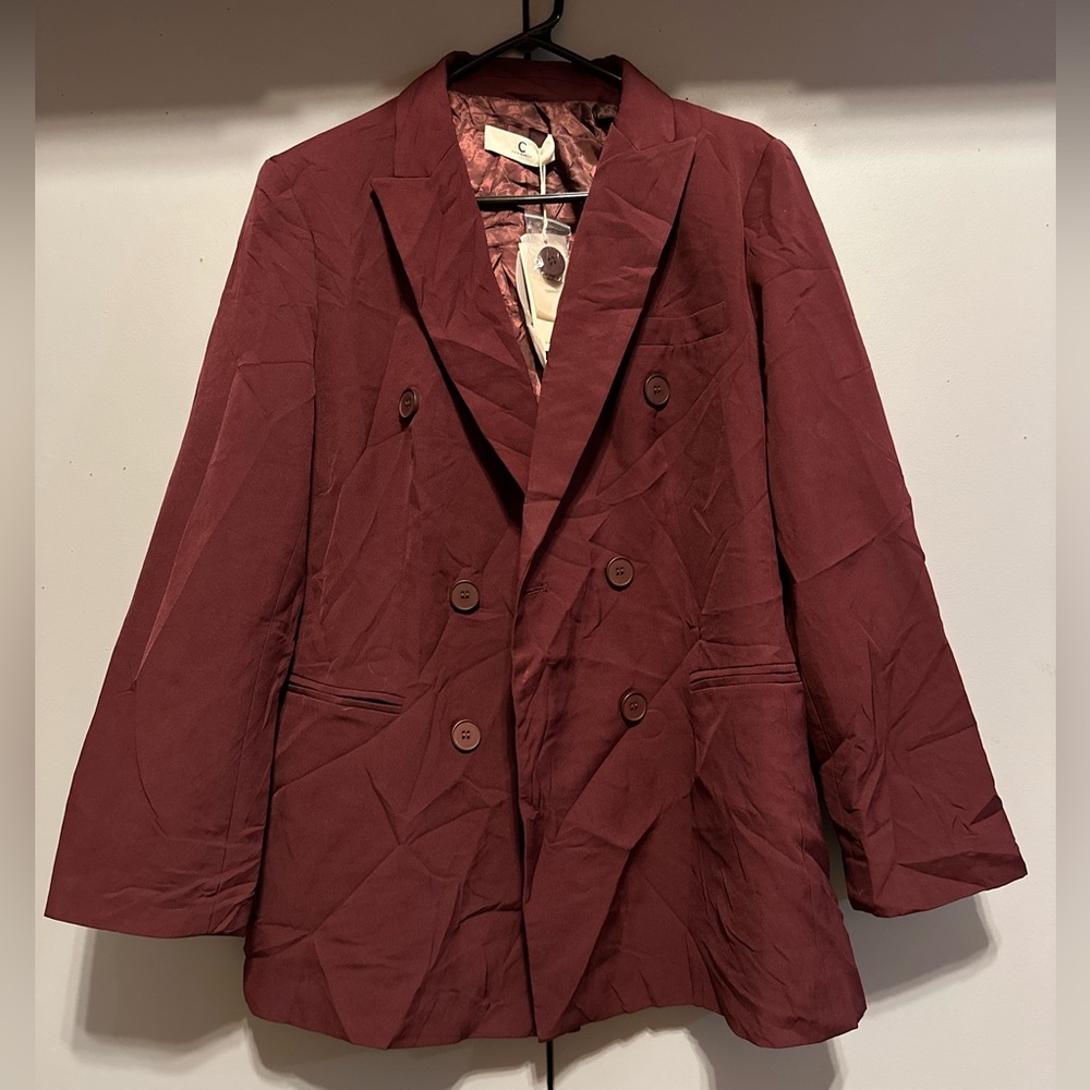 Commense- Double Breasted Burgundy Suit Jacket (Size L)